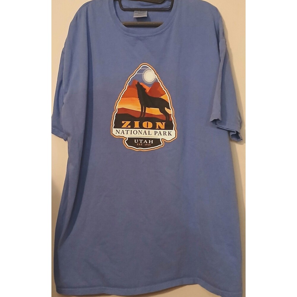 Comfort Wash Zion National Park Utah T Shirt Men's 2XL Blue Graphic Tee